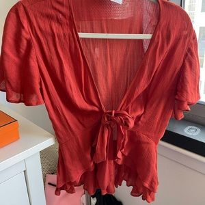 Coral front tie top